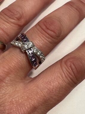 Sterling Silver Purple CZ Ribbon Ring